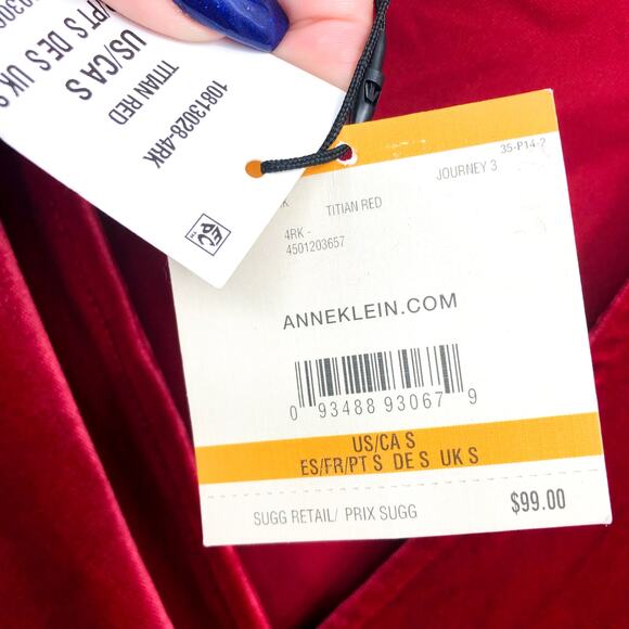 ANNE KLEIN Velvet Wrap Dress Small Titian Red V Neck Pullover Holiday NWT - Picture 10 of 13